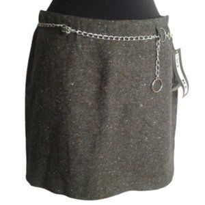 35th & 10th Mini Skirt 7 Juniors herring bone chain belt Gray Black White Wool
